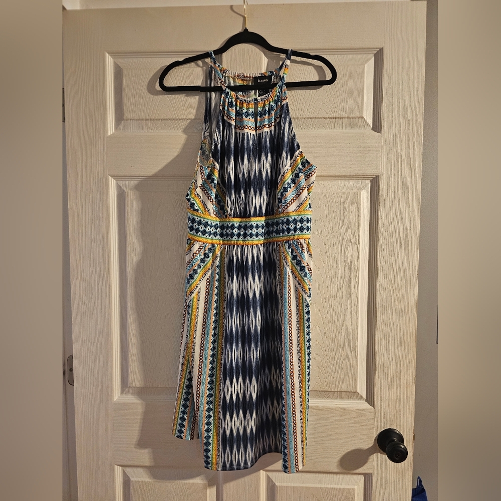 Blue and Yellow Patterned Halter Dress